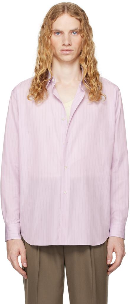 AURALEE Pink Suvin High Count Cloth Stripe Shirt JP-3-S