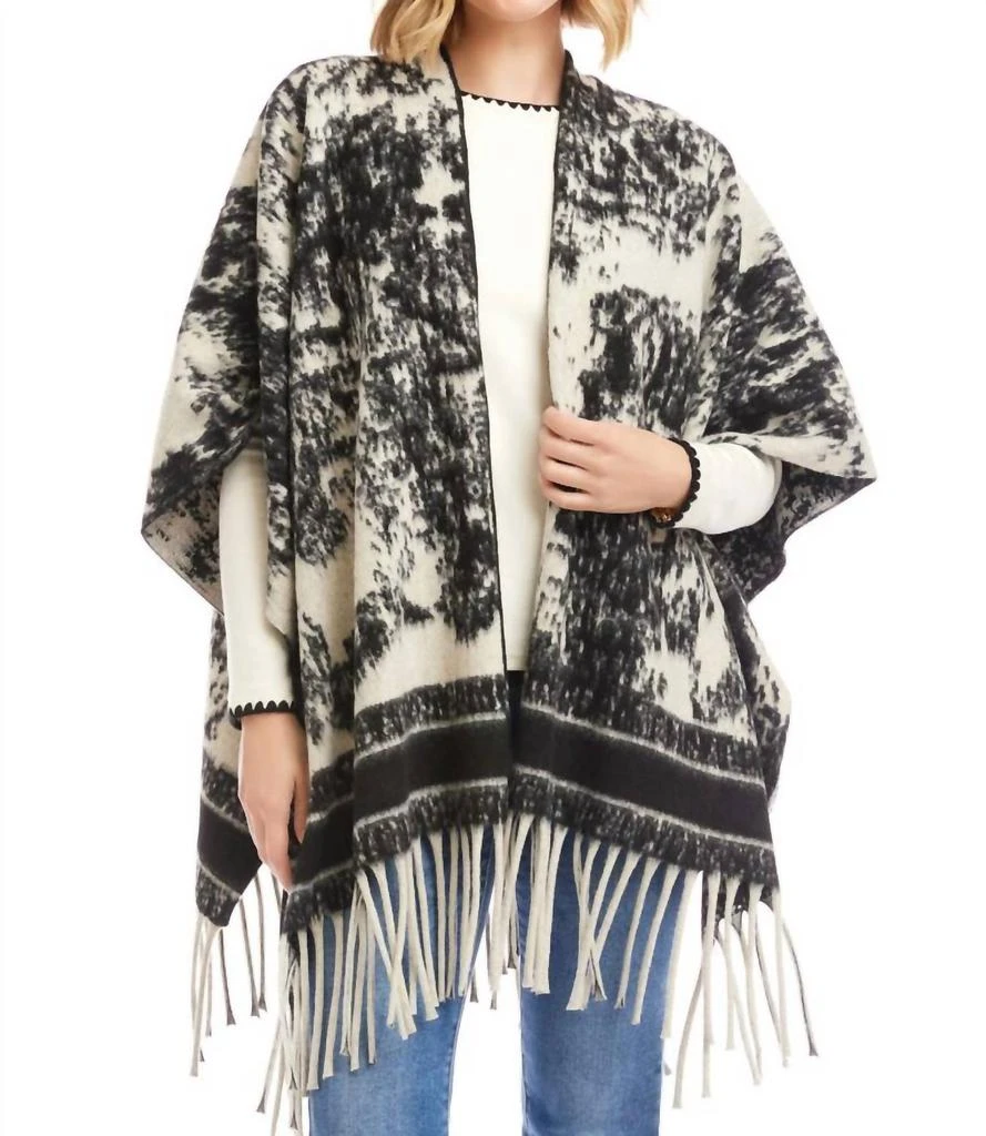 Karen Kane Karen Kane - Brushed Jacquard Knit Fringe Poncho