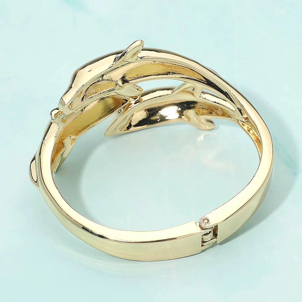 FASHNZFAB Sleek Double Dolphin Hinged Bangle Bracelet 3