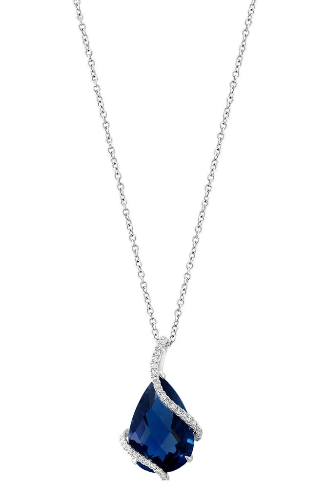 14K White Gold, Diamond Blue Topaz Pendant Necklace – On Sale