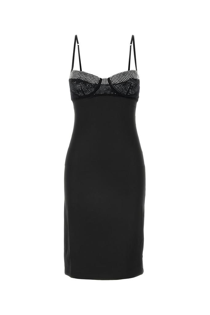 OSEREE Black stretch satin dress