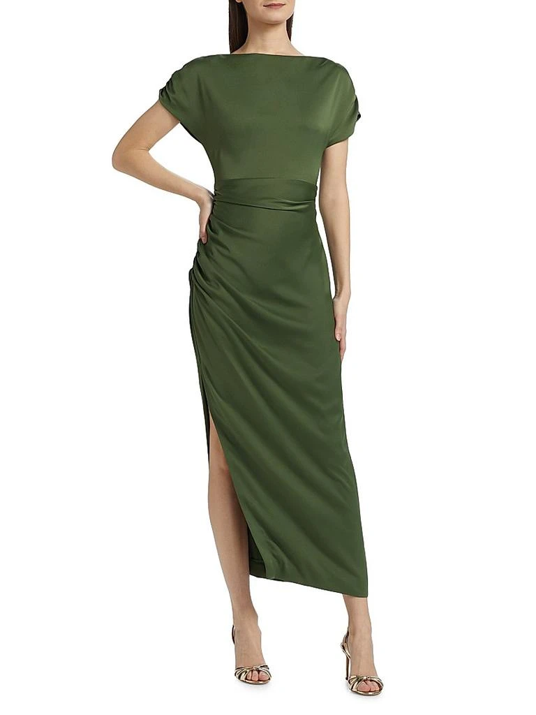 green emerald velvet dress Heather Ruched High-Slit Formal Dress