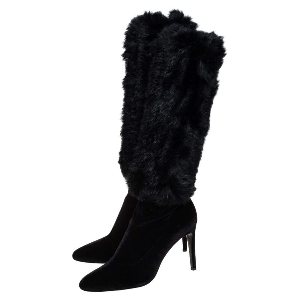 Giuseppe Zanotti Giuseppe Zanotti Black Stretch Fabric And Fur Bimba Knee High Boots Size 40 4