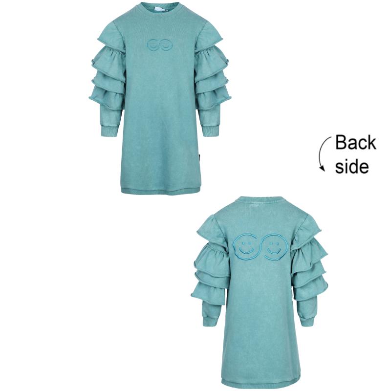 Loud Apparel Ruffled sleeves embroidered smileys dress in blue