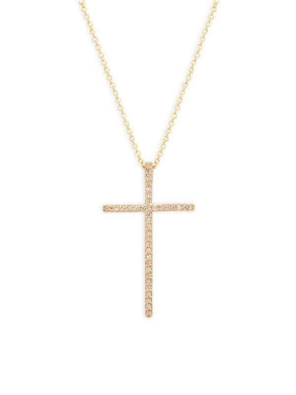 Effy 14K Yellow Gold & Diamond Cross Pendant Necklace 1