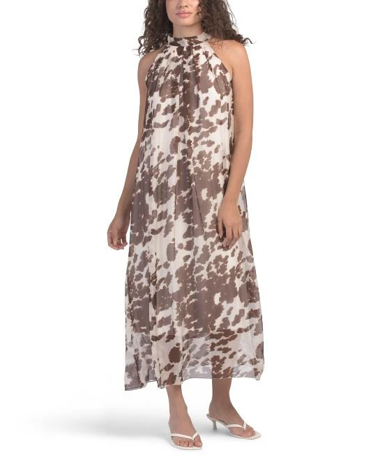 BELLAMBRA Silk Blend Halter Maxi Dress - Brown Cow - XL