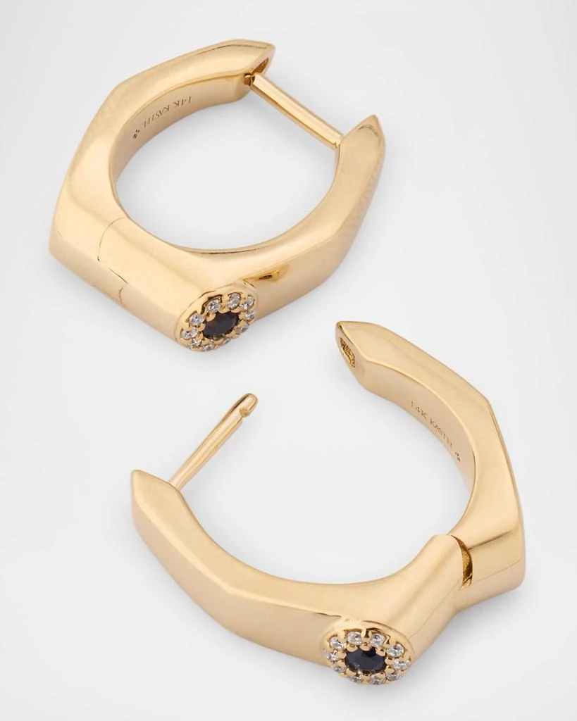 Kastel Jewelry 14K Yellow Gold Rectangle Small Diamond and Sapphire Huggie Earrings 4