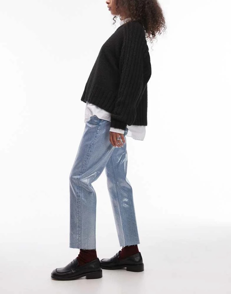 Topshop Topshop mid rise straight cropped silver foil jean in bleach 3