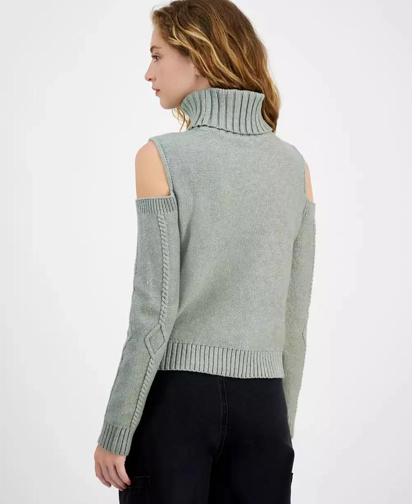 Derek Heart Derek Heart Juniors' Cable-Knit Cold-Shoulder Sweater 4