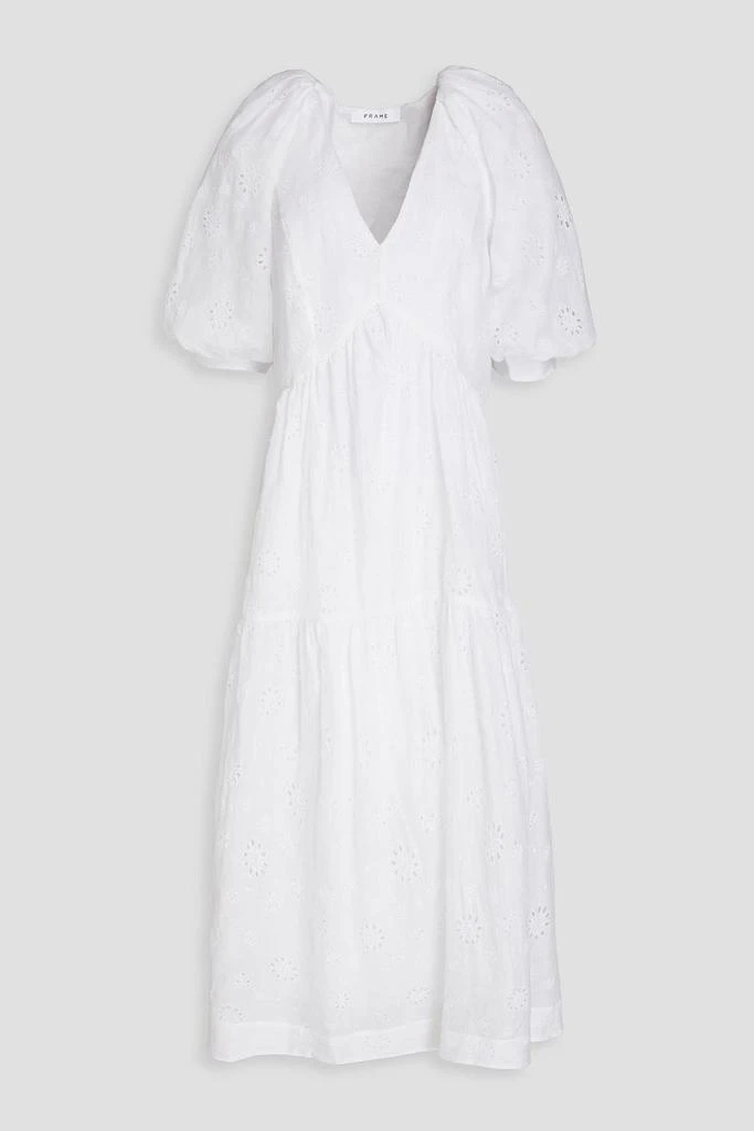FRAME Gathered broderie anglaise midi dress 1