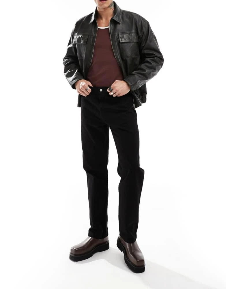 ASOS ASOS DEISGN Premium real leather oversized distressed harrington jacket in black 2