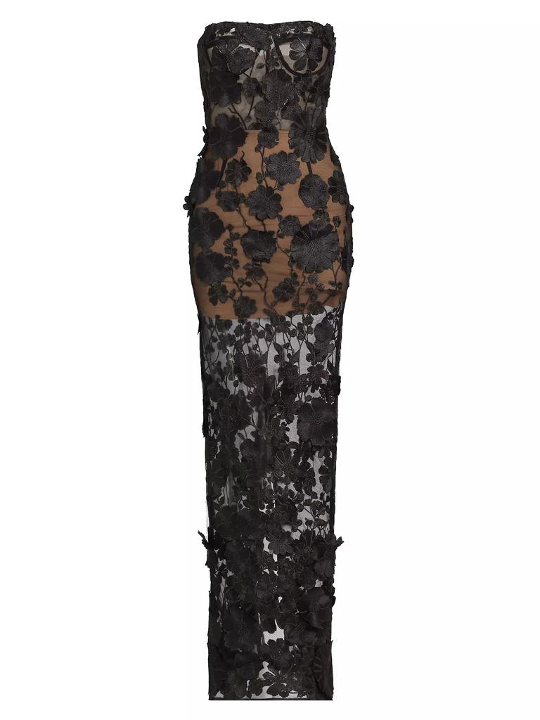 BRONX AND BANCO Jasmine Floral-Embroidered Sheer Maxi Dress