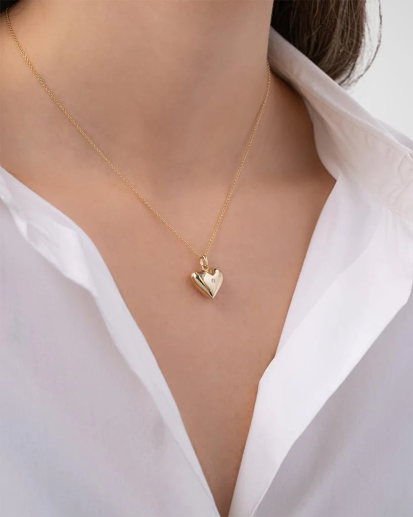 Zoe Lev 14K Gold Domed Heart with Tiny Diamond Necklace 3