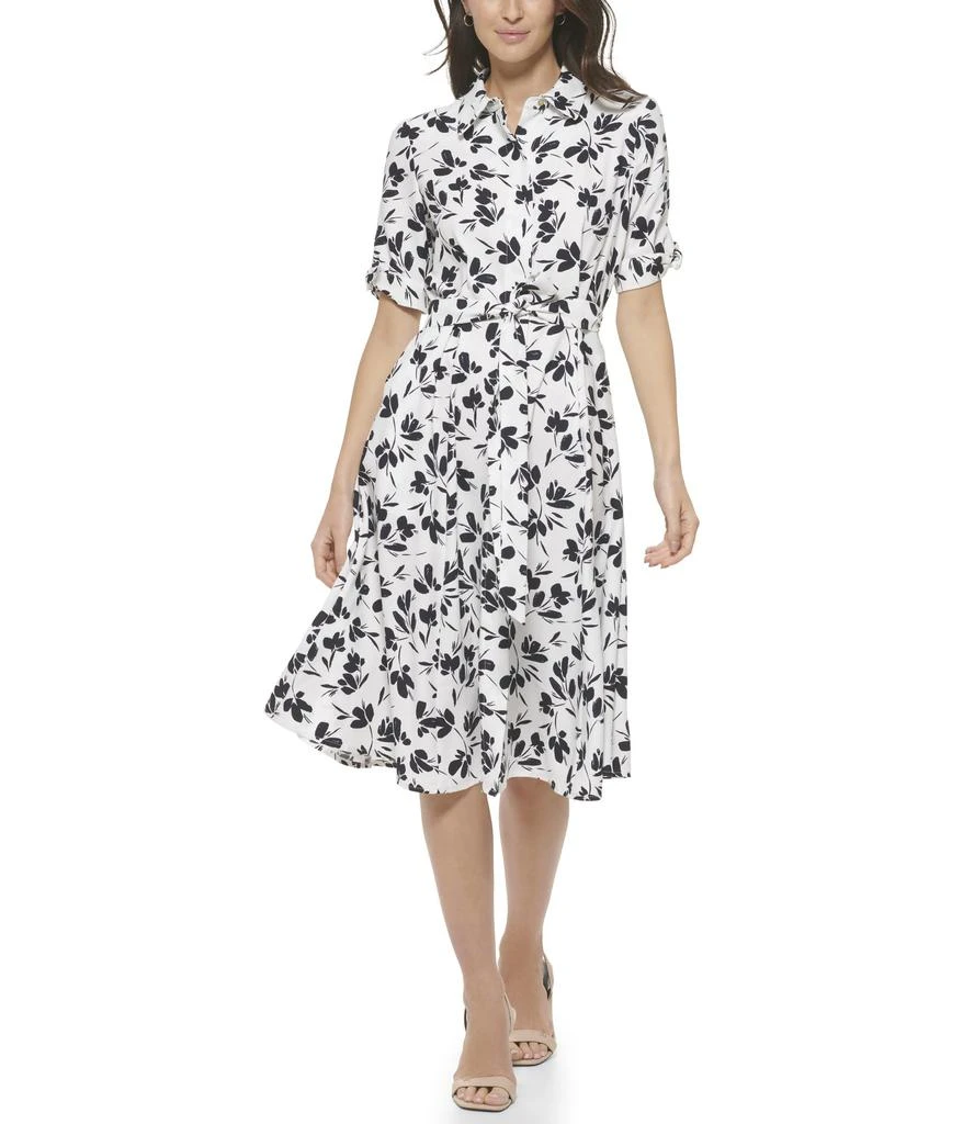Calvin Klein Dot Crepe Shirt Dress with Short Sleeve Tie Detail 3