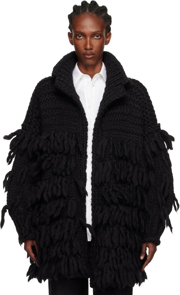 Shop Black Cotton Twill Long Cape Coat on Sale at