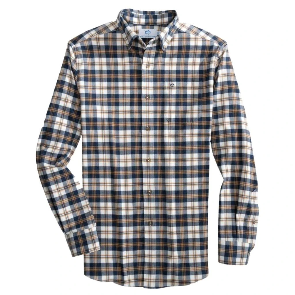 SOUTHERN TIDE Flannel Intercoastal Durant Long Sleeve Sport Shirt In Dress Blue 1