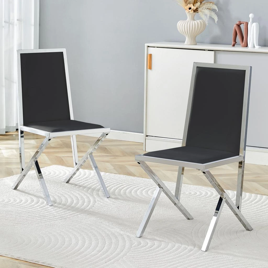 Streamdale Furniture Streamdale 2-pack Black PU dining chairs with silver metal legs.