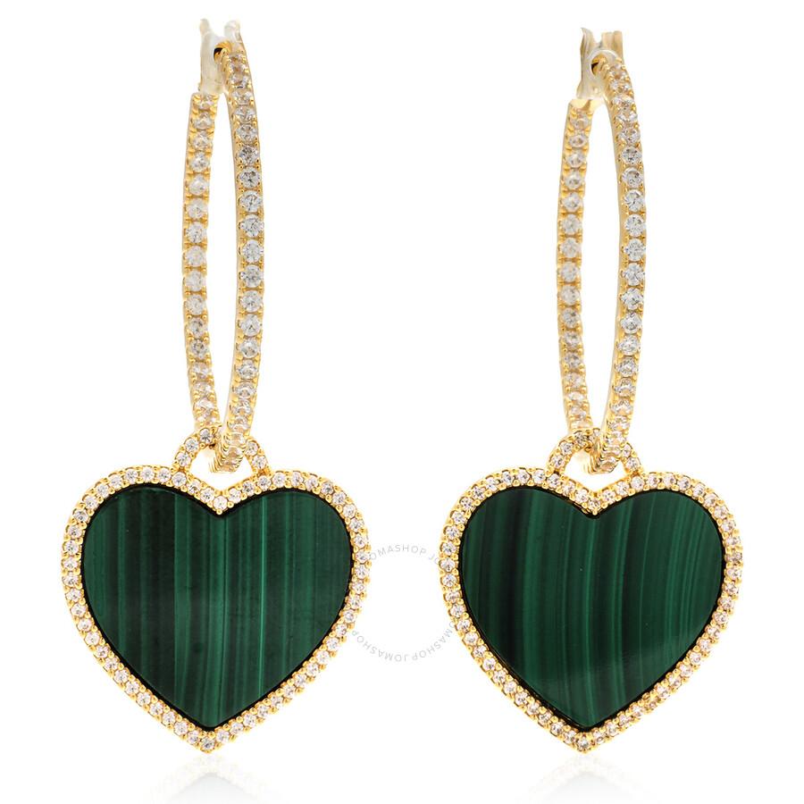apm Monaco Malachite Heart Pave Hoop Earrings