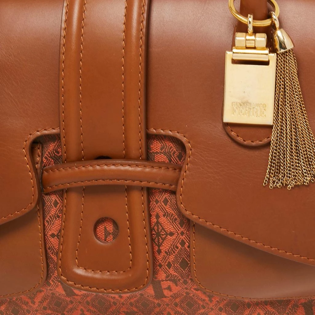 Gianfranco Ferre Gianfranco Ferre Brown Jacquard Fabric and Leather Flap Satchel 5