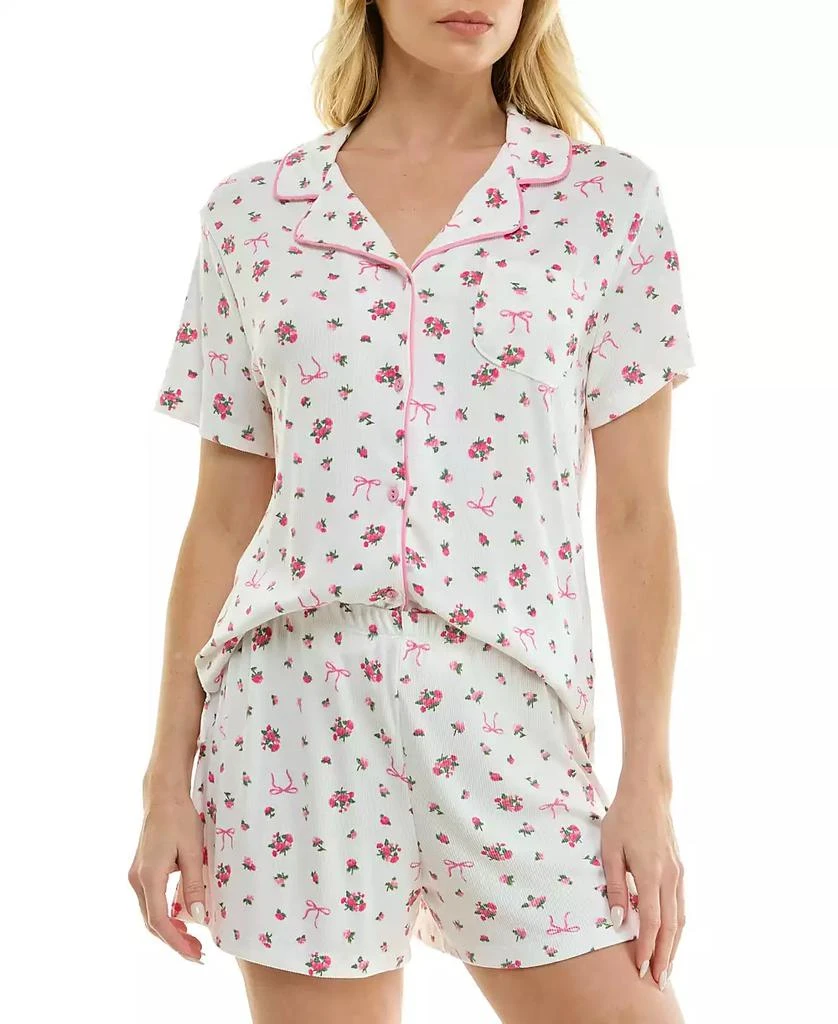 Sincerely Jules Women
s Wonder Rib Notch Collar Top 
Shorts, 2-Piece Set