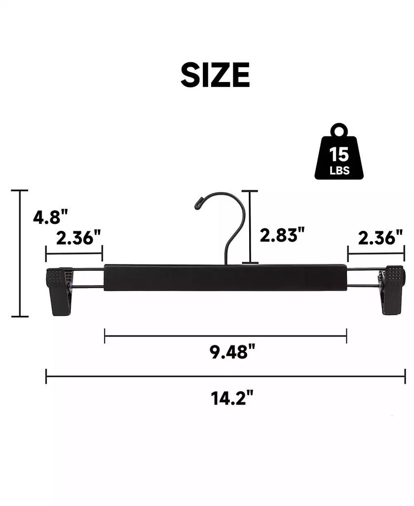 BP4U 12-Pack Premium Wooden Pants Hangers with Adjustable Clip, Heavy Duty Solid Wood Skirt Bottom Hangers for Trousers, Dress Slacks, Dresses, Shorts 2