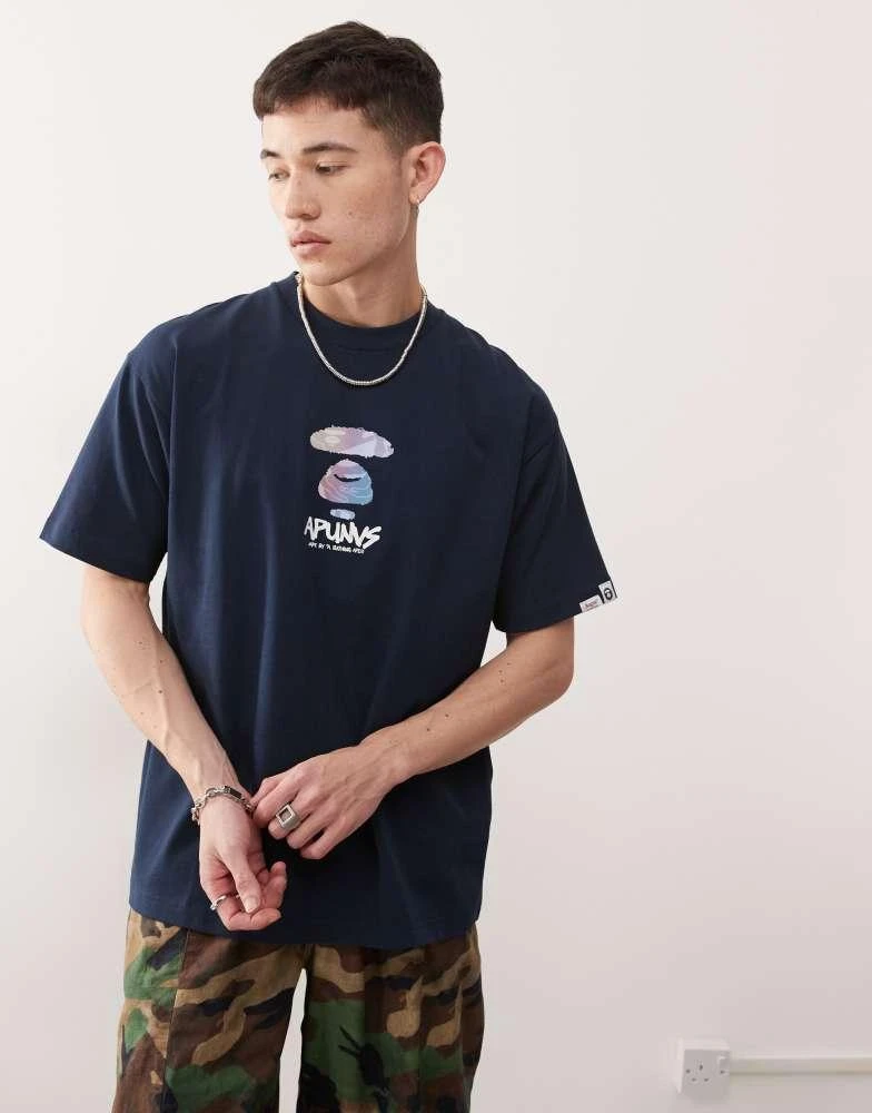 AAPE Aape by A Bathing Ape multi logo back print t-shirt in navy 4