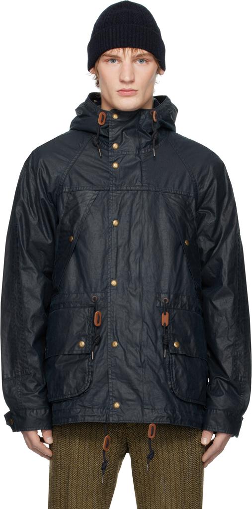 RRL Navy Oilcloth Hooded Jacket