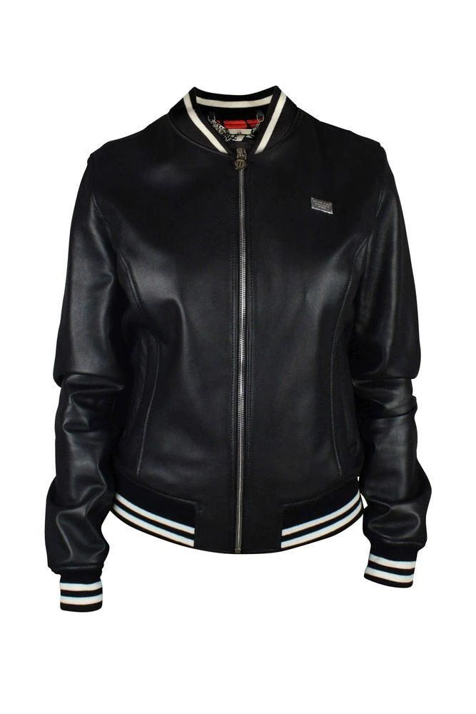 Philipp Plein Leather Bomber Jacket With Heart