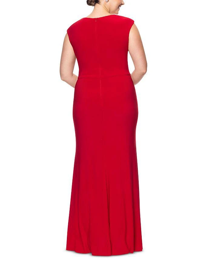 Betsy & Adam Plus V Neck Cascade Ruffle Gown 2