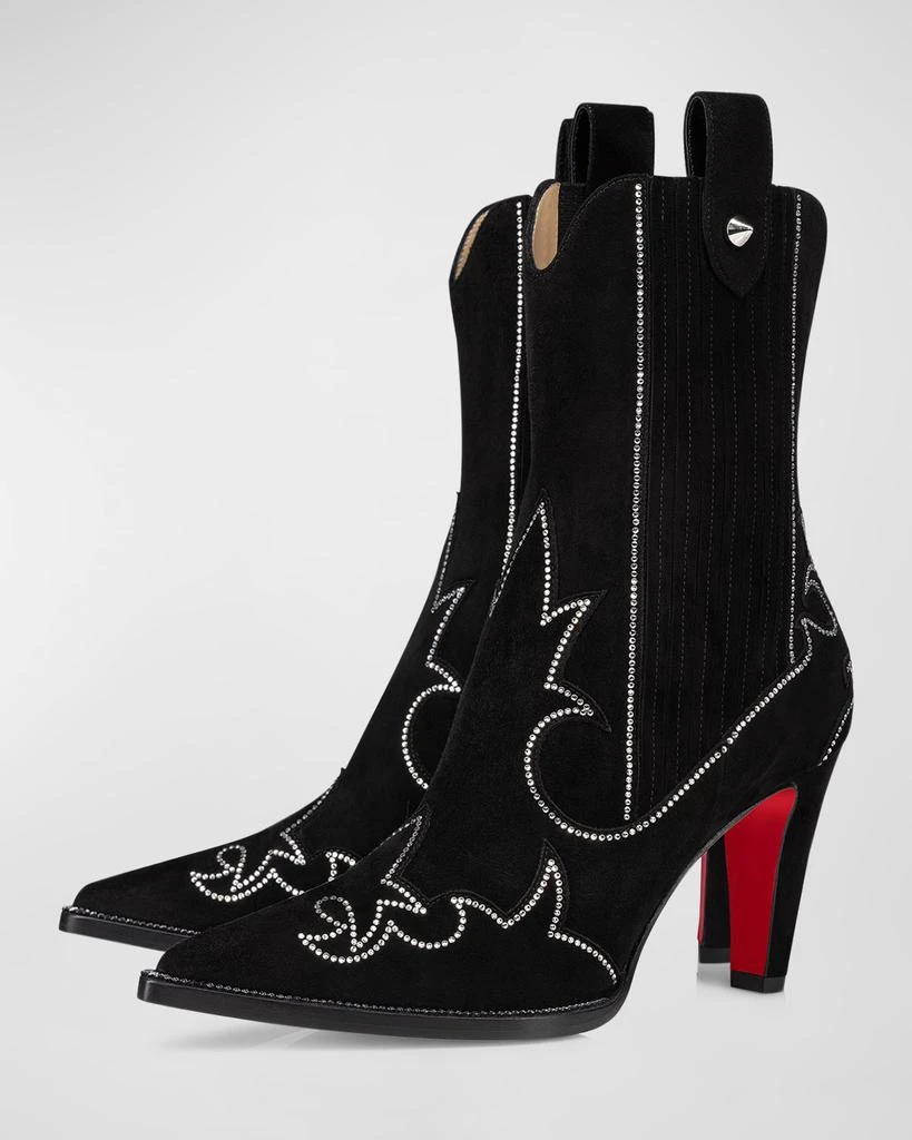 Christian Louboutin Strass Suede Red Sole Western Booties 3