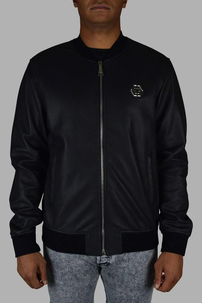 Philipp Plein Smooth Leather Bomber Jacket With Ribbed Detailing 3