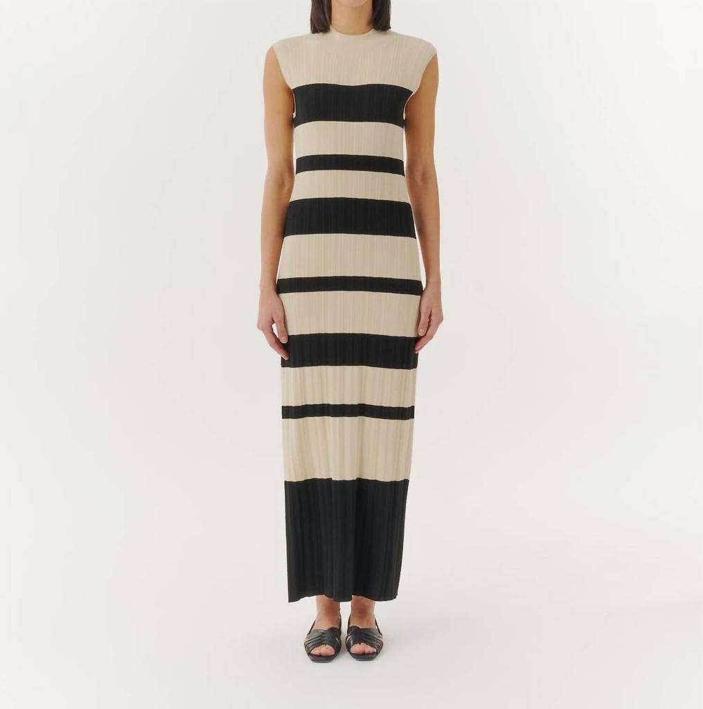 ATM Viscose Variegated Striped Maxi Dress In Linen/black