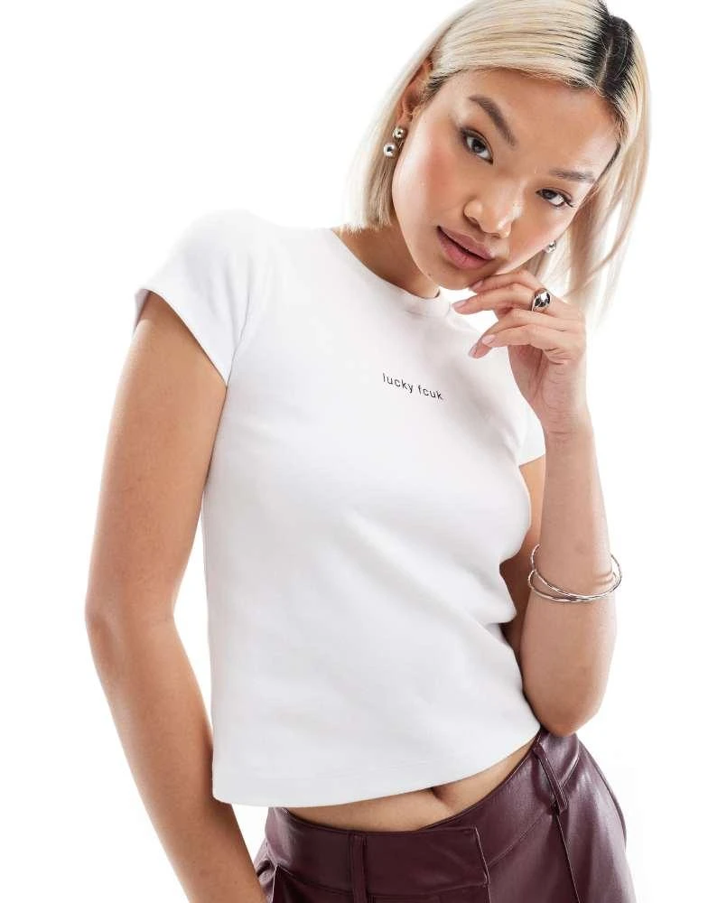 French Connection French Connection FCUK baby tee with lucky slogan in white 1