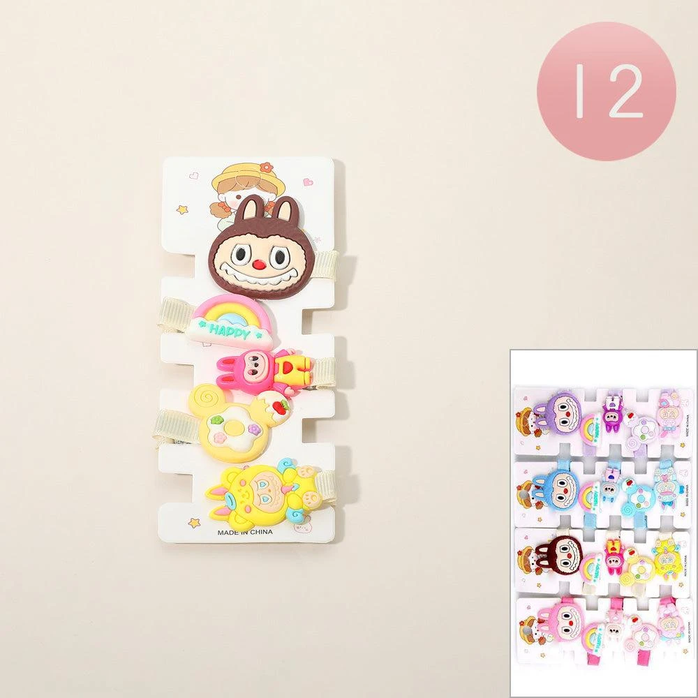FASHNZFAB 12 SET OF 5 - Playful Monster Bunny Character Hair Clip Set