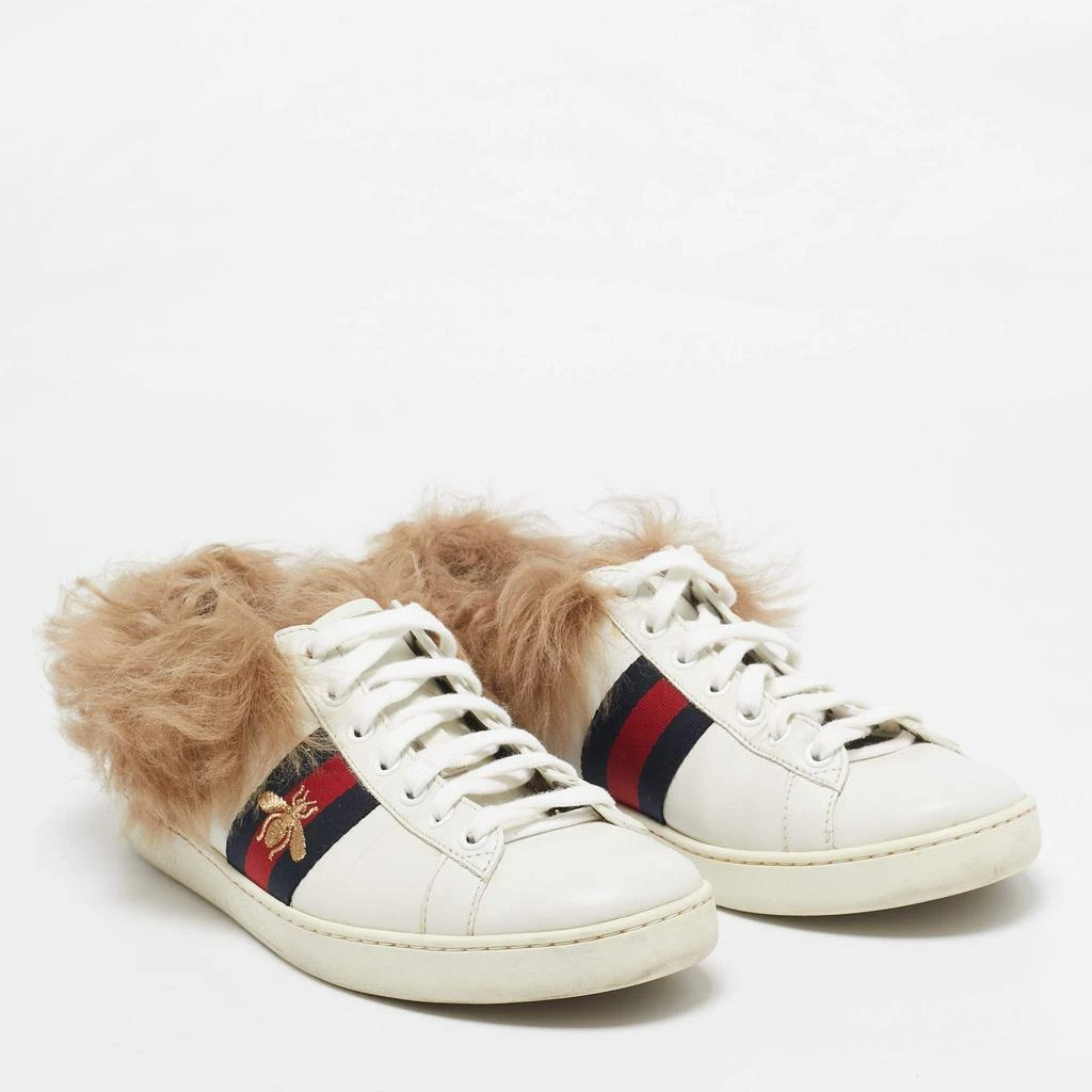Gucci Gucci White Leather and Fur Embroidered Bee Ace Sneakers Size 38 4