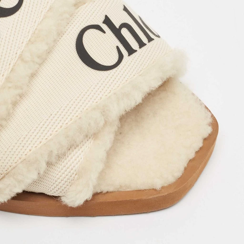 Chloé Chloe White Canvas and Shearling Woody Flat Sandals Size 37 7