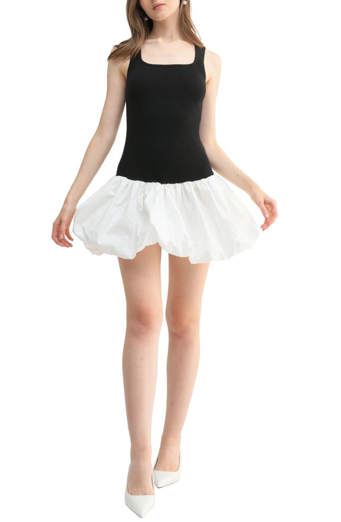 Lush Bubble Hem Mixed Media Dress
