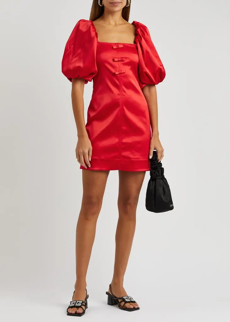 Ganni Bow-embellished satin mini dress  4