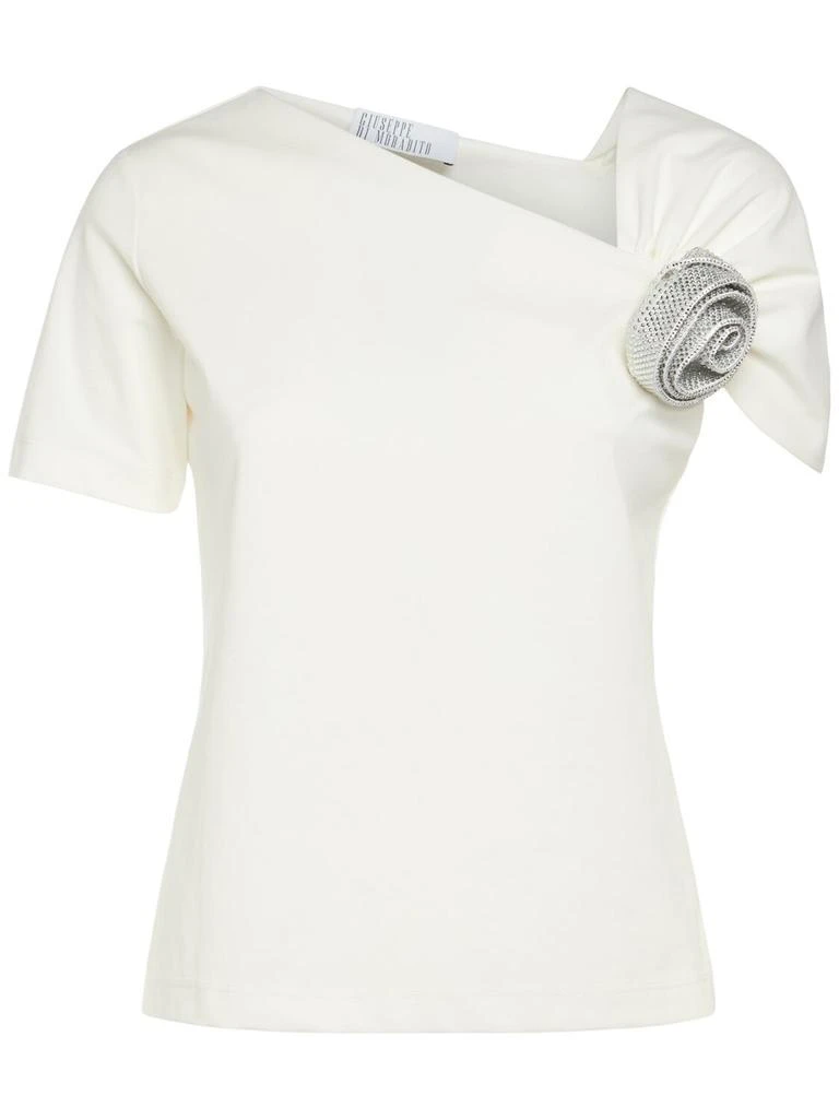 GIUSEPPE DI MORABITO Embellished Cotton Blend Top W/ Rose 1