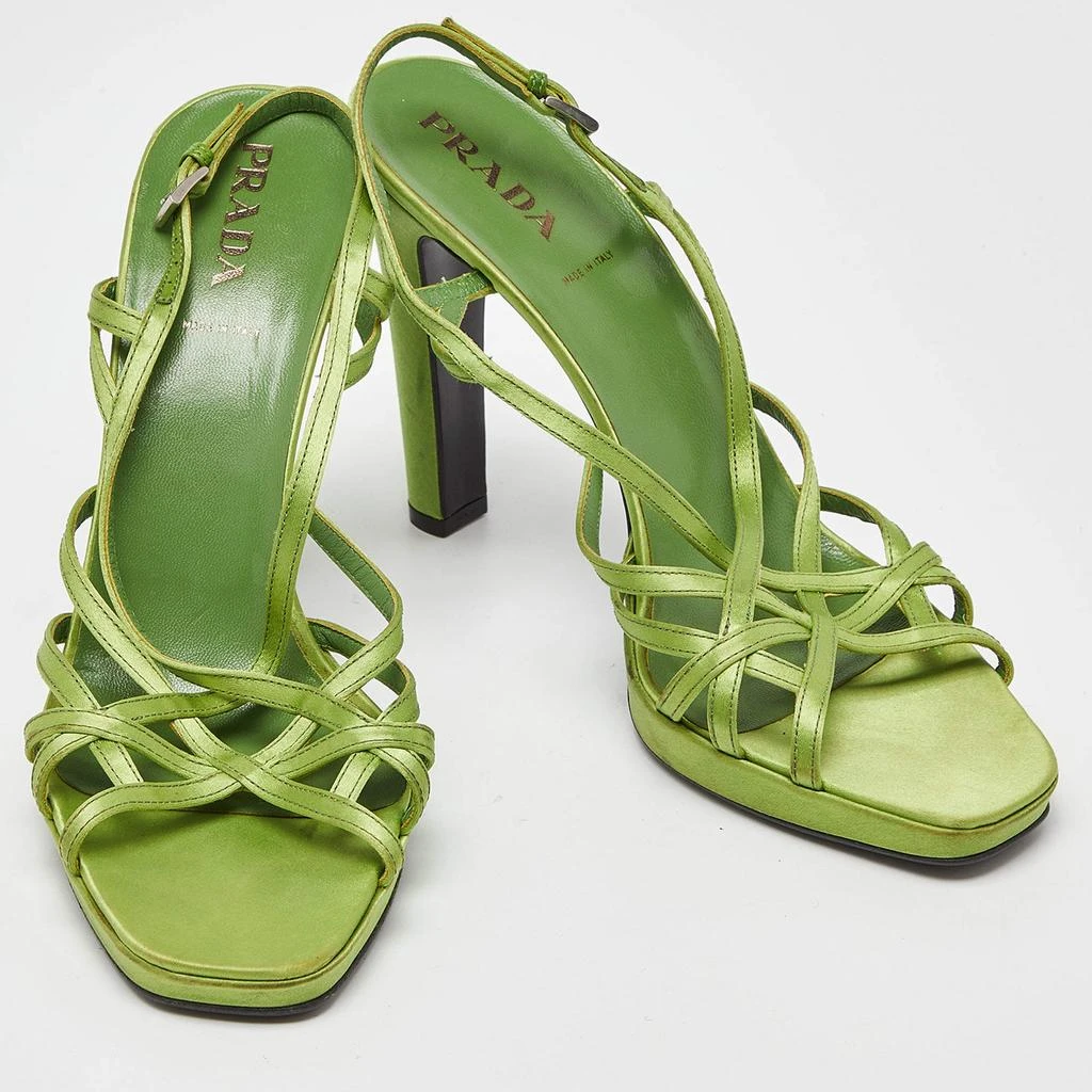 Prada Prada Green Satin Strappy Open Toe Platform Slingback Sandals Size 40 4
