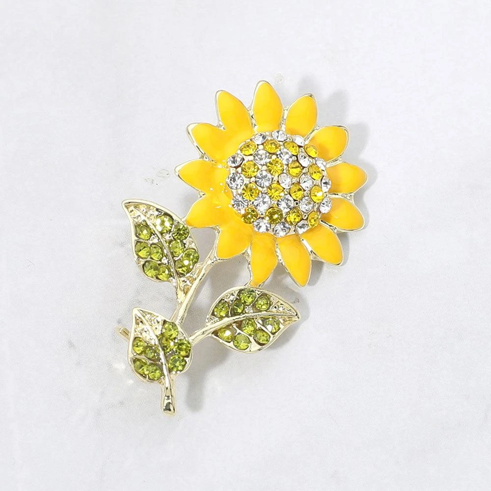 FASHNZFAB Rhinestone Embellished Enamel Sunflower Pin Brooch