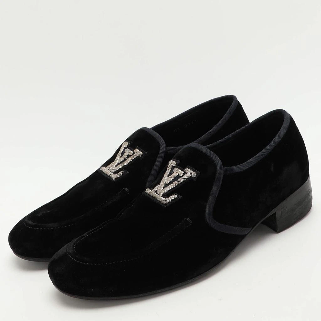 Louis Vuitton Louis Vuitton Black Velvet Logo Embroidered Slip On Loafers Size 41.5 2
