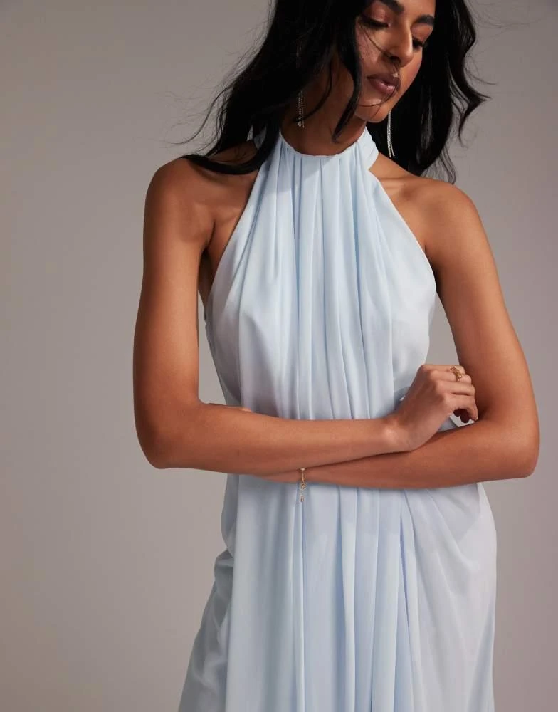 ASOS ASOS DESIGN Bridesmaids grecian draped halter maxi dress in light blue 5
