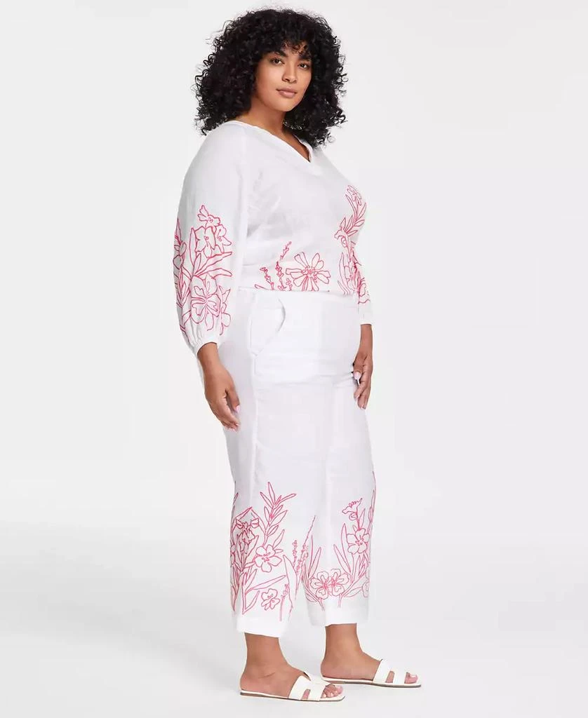 Charter Club Plus Size 100% Linen Embroidered Cropped Pants, Exclusively at Macy's 2