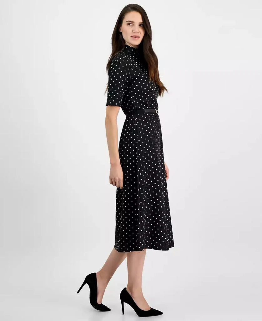 Anne Klein Women's Mock-Neck Elbow-Sleeve Belted Midi Dress 2