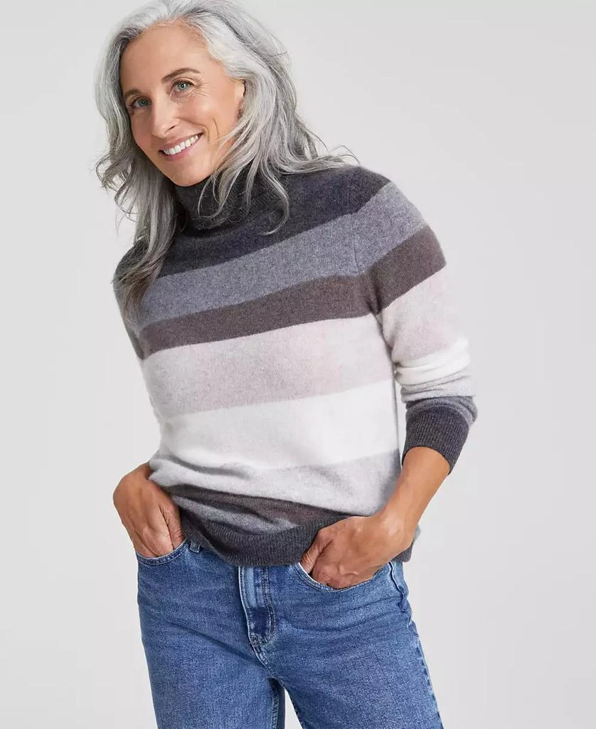 Charter Club Women's Striped 100% Cashmere Turtleneck Sweater, Created for Macy's 1