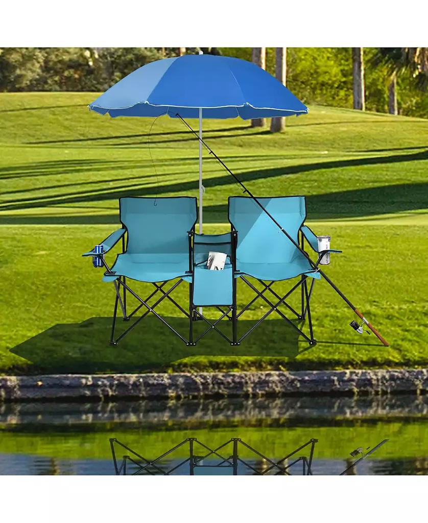 KUYOTQ Portable Folding Picnic Double Chair With Umbrella