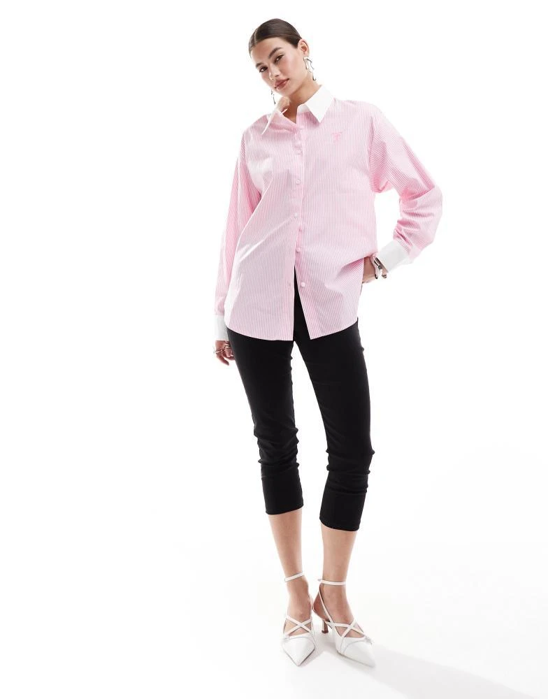 Urban Revivo Urban Revivo striped boyfriend shirt in pink and white 1