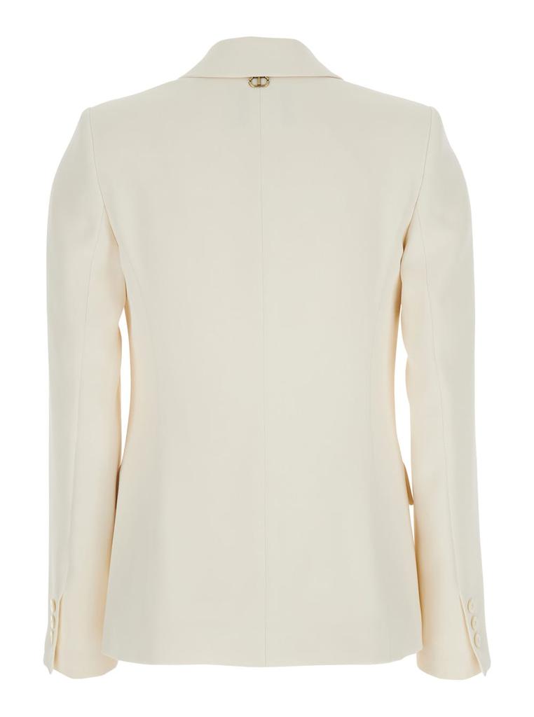 TWINSET Beige Single-breasted Jacket With Notched Revers In Viscose Blend Stretch Woman