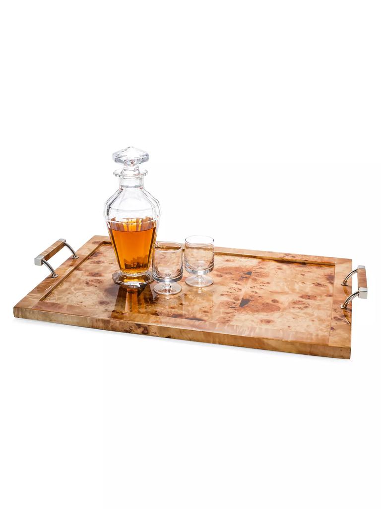 LADORADA Burl Veneer, Wood & German Silver Serving Tray